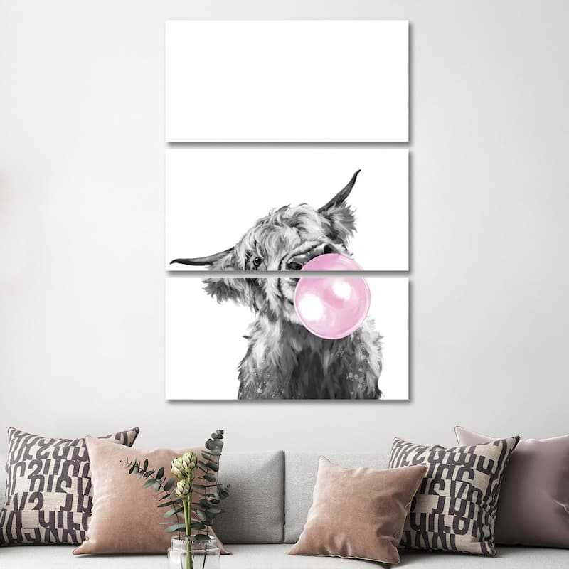 iCanvas "Highland Cow Blowing Bubble Gum In Black And White" by Big
